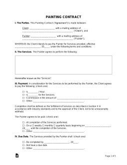 Free Painting Contract Template Pdf Word Eforms