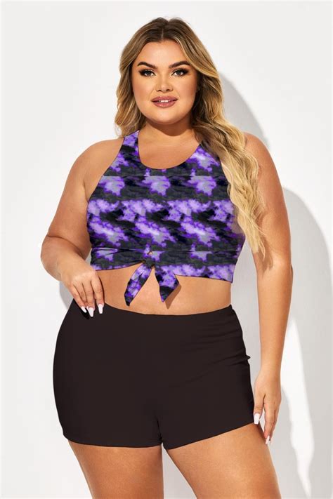 Plus Size Tie Dye Knotted Crop Bikini Top Meet Curve Meet Curve