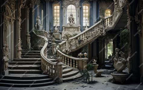 Premium AI Image | Exploring the Deserted Mansion Elegance Frozen in Time Generative AI