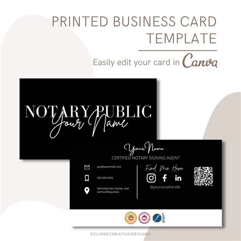 The Printed Business Card Template For Notaries Is A Sleek And Modern