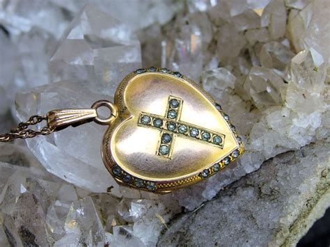 Hf Barrows Heart Locket Necklace 14k Gold Filled Cross With Etsy