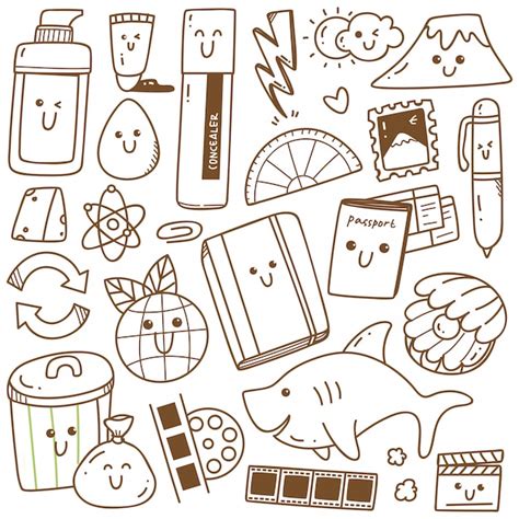 Kawaii Doodle Collection Line Art Adecuado Para Colorear Vector Premium