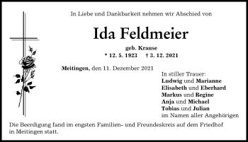 Traueranzeigen von Ida Feldmeier Allgäuer Zeitung