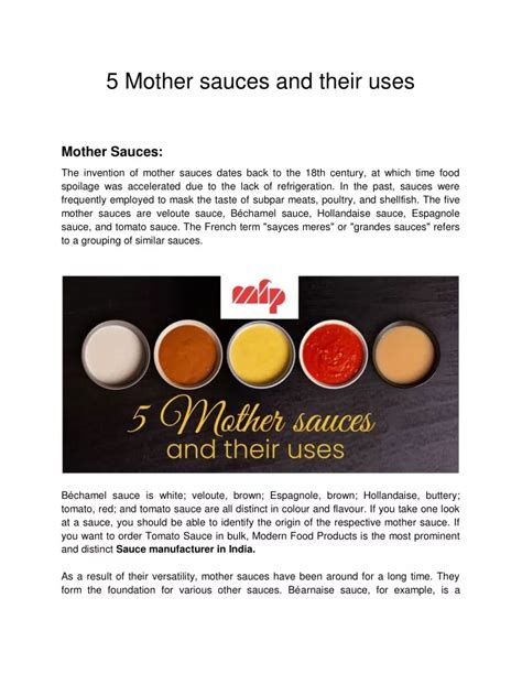 Ppt Mfp 5 Mother Sauces And Their Uses Powerpoint Presentation