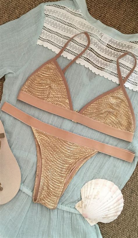 Cali Dreaming Lyra Top Ecrux Bottom Gold Nic Del Mar Bikinis Bikini Design Swimwear