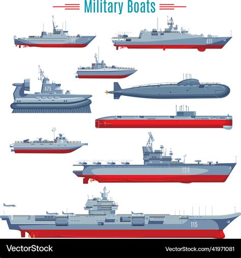 Military boats collection Royalty Free Vector Image