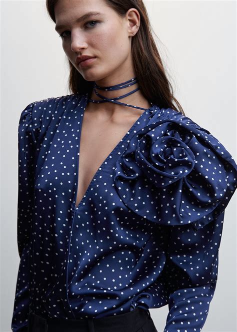 Satin Blouse With Floral Polka Dots Woman Mango Outlet Greece