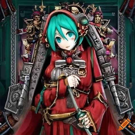 Hatsune Miku As Warhammer 40k Tech Priest Explorator In Red Robes And