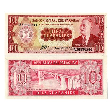 L 1952 Billete Paraguay 10 Guaranies P196b SC Mynumi