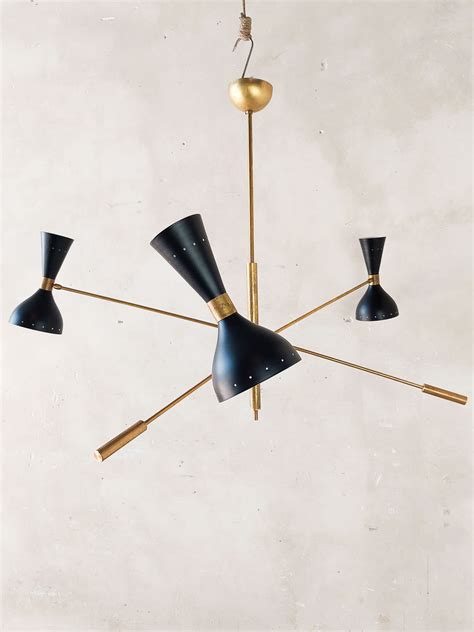 Large Vintage Sputnik Style Brass Chandelier Piet Jonker