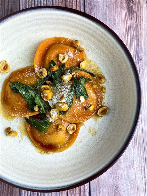 Butternut Squash Ravioli With Hazelnut Fried Sage Brown Butter