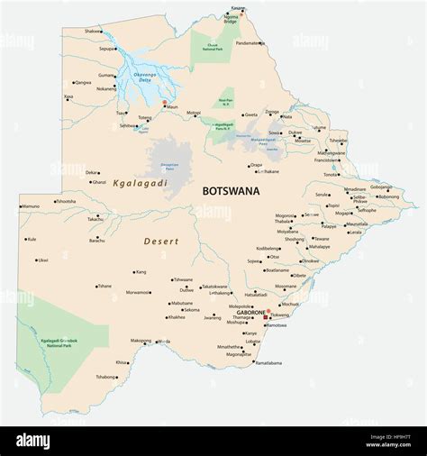 Map Of The African State Of Botswana With The Most Important Cities And