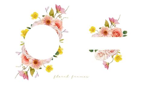 Premium Vector Beautiful Floral Frame With Watercolor Roses And Zinnia