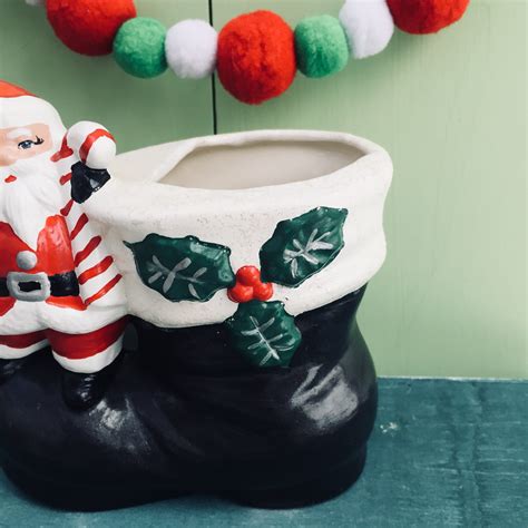 Vintage Santa Boot Planter Vintage Santa Christmas Decor Vintage Christmas Decor