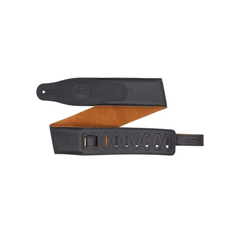 Levy S Cirro Series 3 Black Padded Leather Guitar Strap With Honey Suede Backing Kbb