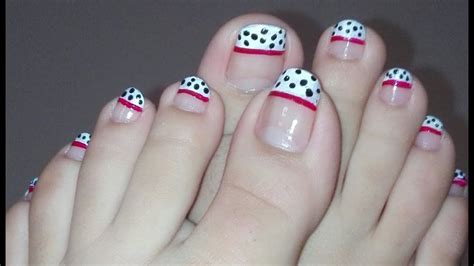 Polka Dots French Pedicure Nail Art Tutorial Toe Nail Art Rose Pearl