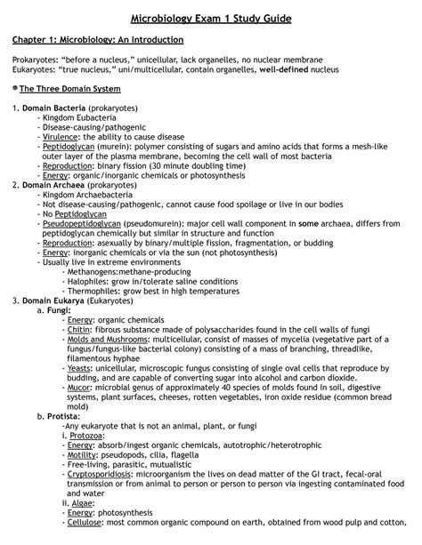 Micro Exam Study Guide Microbiology Exam Study Guide Chapter