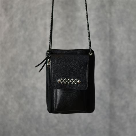 Calee Studs Leather Shoulder Pouch Type B Black