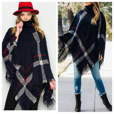 24 Boho Plaid Oversized Poncho In 2024