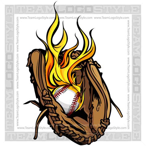 Flaming Baseball Logo - Vector Clipart Glove with Flaming Baseball