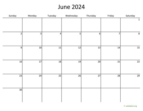 June 2024 Calendar With Bigger Boxes
