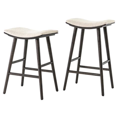 Shiela Modern Beige Canvas Upholstered Seat Black Wood Leg Counter Stool