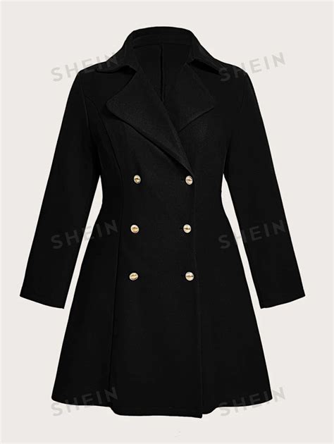 Shein Clasi Plus Double Breasted Overcoat Shein Usa