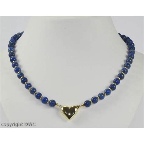 Collier Lapislazuli Kette Lapislazuli Kugeln Mit 14 Kt 585 Er Gold