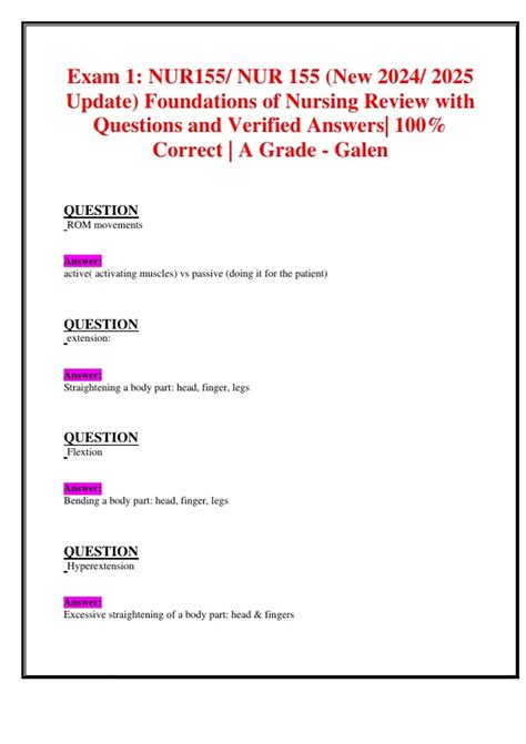 Exam 1 NUR155 NUR 155 New 2024 2025 Update Foundations Of Nursing