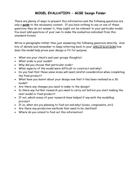 Model Evaluation Help Sheet Pdf