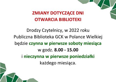 Zmiany Dot Dni Otwarcia Biblioteki Gminne Centrum Kultury W Polance