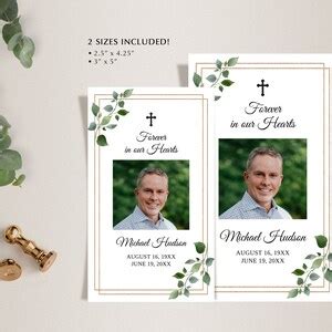 Greenery Prayer Card Template Funeral Keepsake Card Memorial Card For