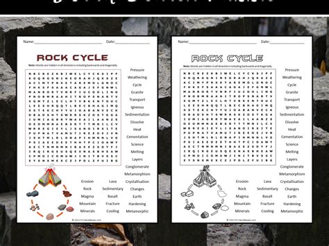 Rock Cycle Word Search Puzzle Teaching Resources