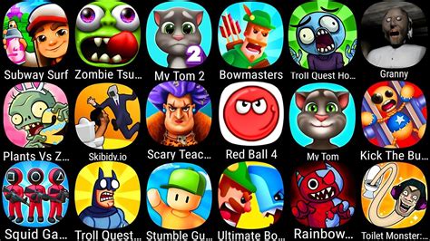 Bowmasters Subway Surf Zombie Tsunami My Talking Tom 2 Troll Quest TV