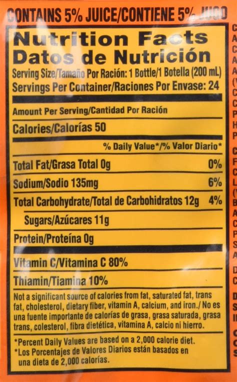 Sunny D Nutrition Label