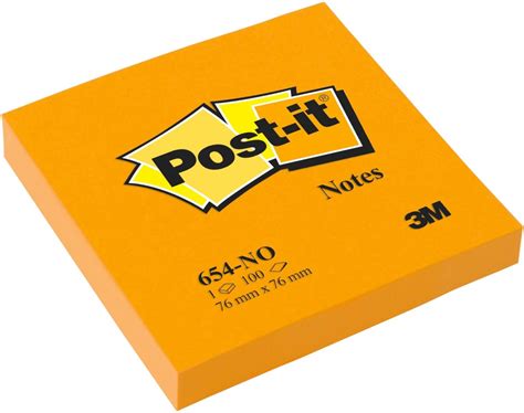 3m Post It Notes 654nor 76 Mm X 76 Mm Neon Orange 1 Pad Of 100 Sheets