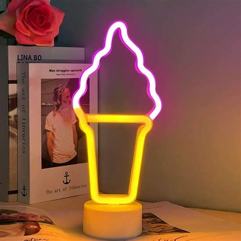 Ice Cream Neon Sign Led Lights Ice Cream Shaped Night Light For Home Christmas Wedding Bedroom