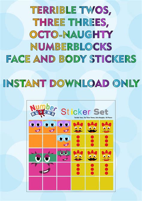 Numberblocks Terrible Twos Three Threes And Octo Naughty For 2cm Cubes A5 Sticker Printing