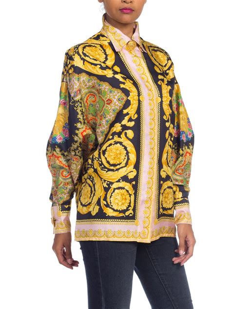 1990s Gianni Versace Baroque Silk Blouse With Giant Gold Buttons At 1stdibs Versace Style Blouse