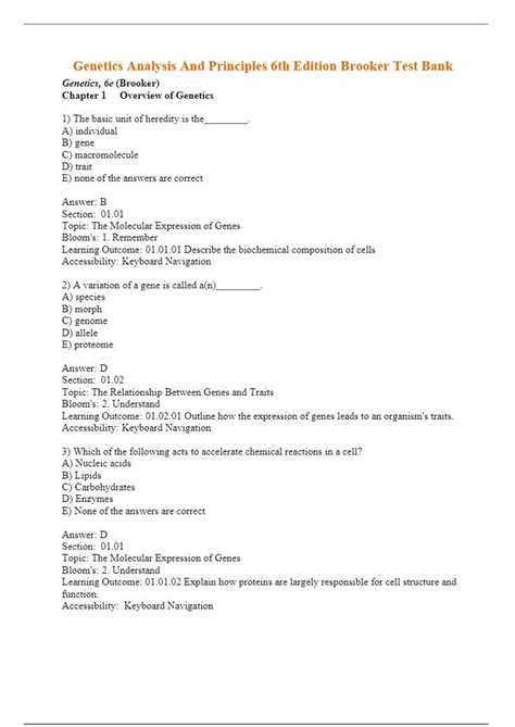 Genetics Analysis And Principles 6th Edition Brooker Test Bank