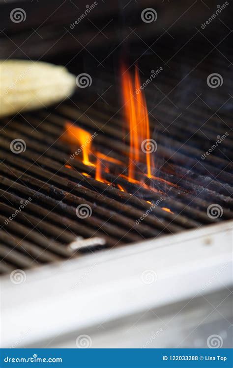 Open flame on the grill stock photo. Image of spring - 122033288