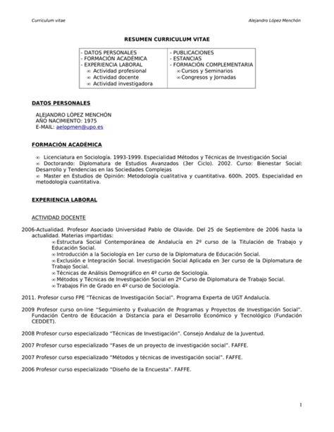 Resumen Curriculum Vitae