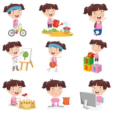 Ilustración Vectorial De Niña De Dibujos Animados Haciendo Diversas