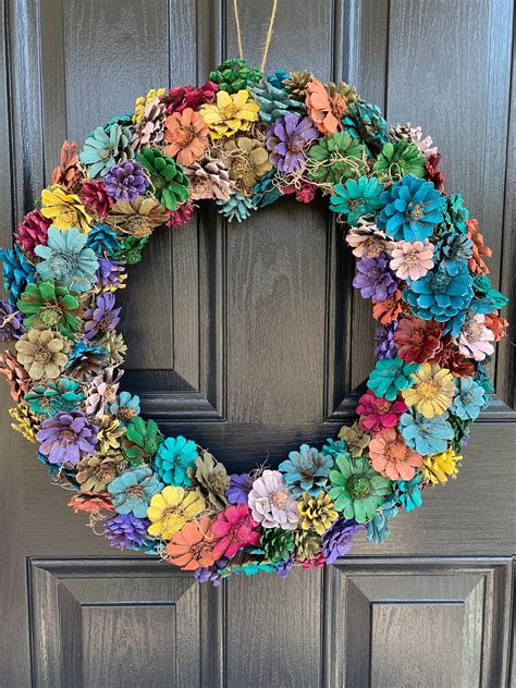 16 Custom Pine Cone Flower Wreath Woodflower Wreath Etsy Canada