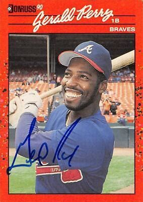 Gerald Perry Autographed Baseball Card Atlanta Braves 1990 Donruss