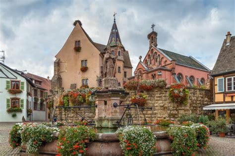 Main Square In Eguisheim Alsace France Stock Image Image Of Town