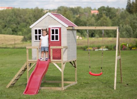 Robin Wooden Playhouse With Single Swing Slide Hennessy Outdoors