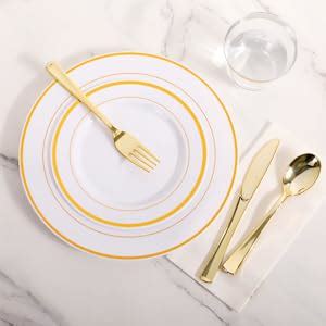 Amazon Bellsal 300 Pieces Gold Plastic Plates For 50 Guests