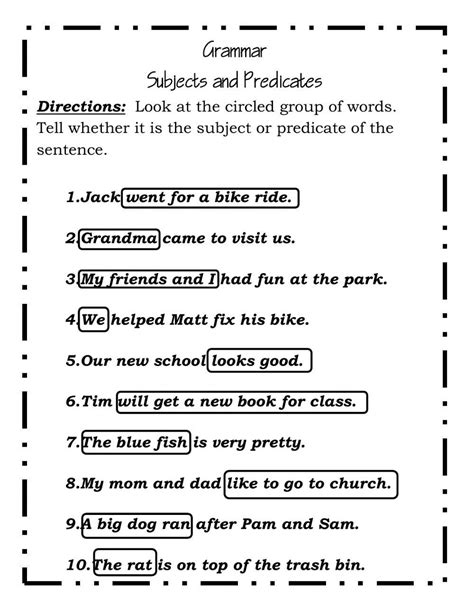 Subjects And Predicates Worksheets K5 Learning Worksheets Library