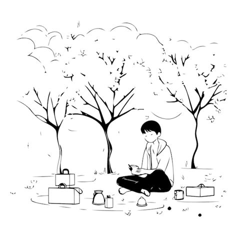 Ilustraci N Vectorial De Un Joven Sentado En El Parque Y Leyendo Un